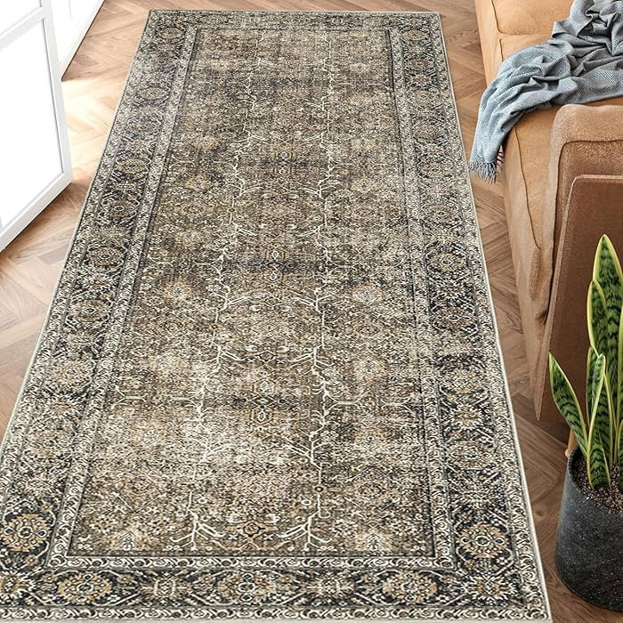 Brown Runner Rug 2x6 Vintage Area Carpet Hallway Long Indoor Kitchen Washable Living Room Low Pil... | Amazon (US)