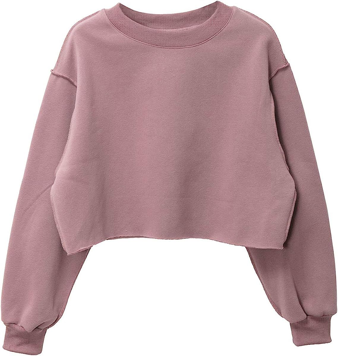 Women Pullover Cropped Hoodies Long Sleeves Sweatshirts Casual Crop Tops for Spring Autumn Winter | Amazon (US)