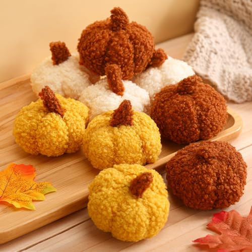Colingmill Fall Pumpkins Decor 9 Pcs Artificial Mini Fleece Pumpkins Decorations Tiny Autumn Thanksgiving Decor for Home Farmhouse Harvest Decorative(Bright Color) | Amazon (US)