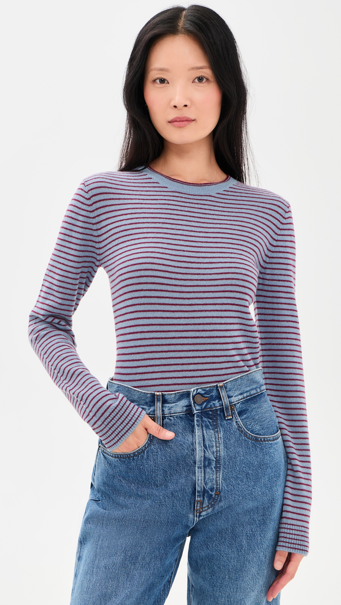 Lian Cashmere Crew Sweater - Bluebell Romance Feeder Stripe | Shopbop