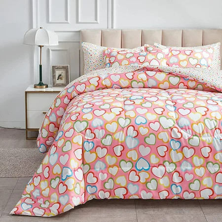 Kids Bed in a Bag Colorful Hearts Valentines Day Queen 7 Pieces -(1 Soft Microfiber Reversible Comfo | Walmart (US)