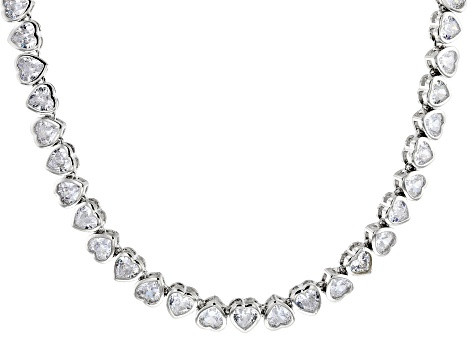 White Cubic Zirconia Rhodium Over Brass Heart Tennis Necklace 87.50ctw - DOL122 | JTV Jewelry