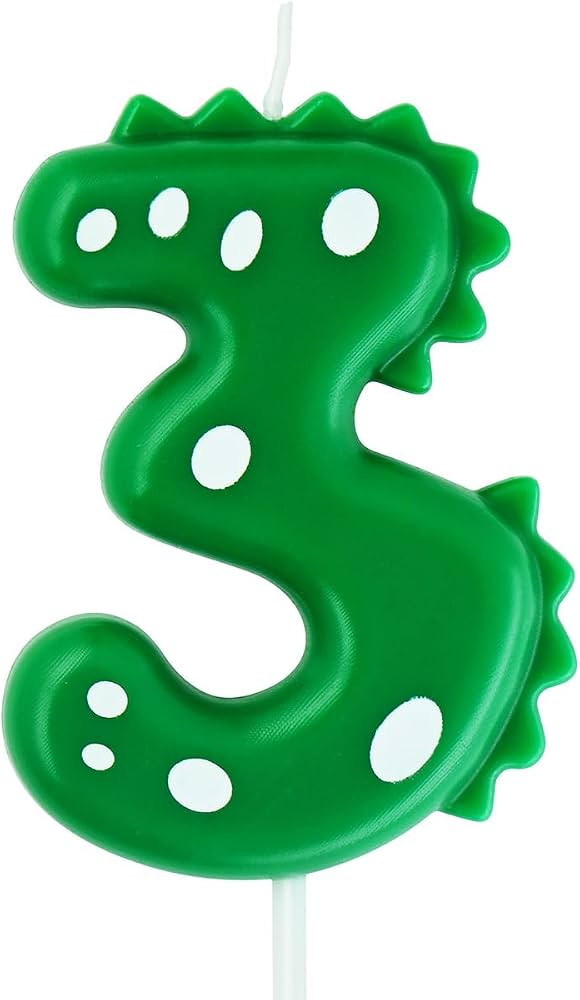 Green Birthday Candle 3, eusbon 2.76" Dinosaur Candle Theme Party Number Candle for Cake | Amazon (US)
