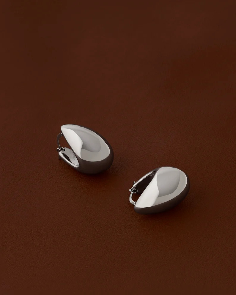 Thick Huggie Hoops Earrings Tear Drop Earrings Chunky Silver Teardrop Earring 925 Sterling Silver... | Etsy (US)