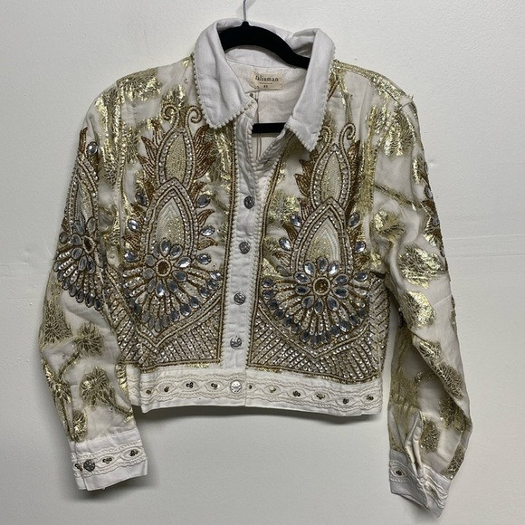 Talisman Embroidered Torero Lace Trim Embellished Jacket off white | Poshmark