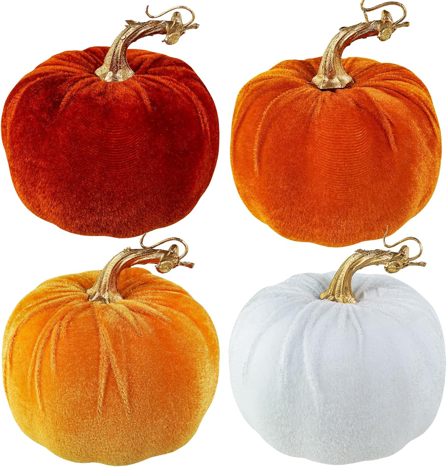 Winlyn 4 Pcs Assorted Faux Harvest Velvet Pumpkins Decorative Fabric Pumpkins Foam Pumpkins in Ru... | Amazon (US)