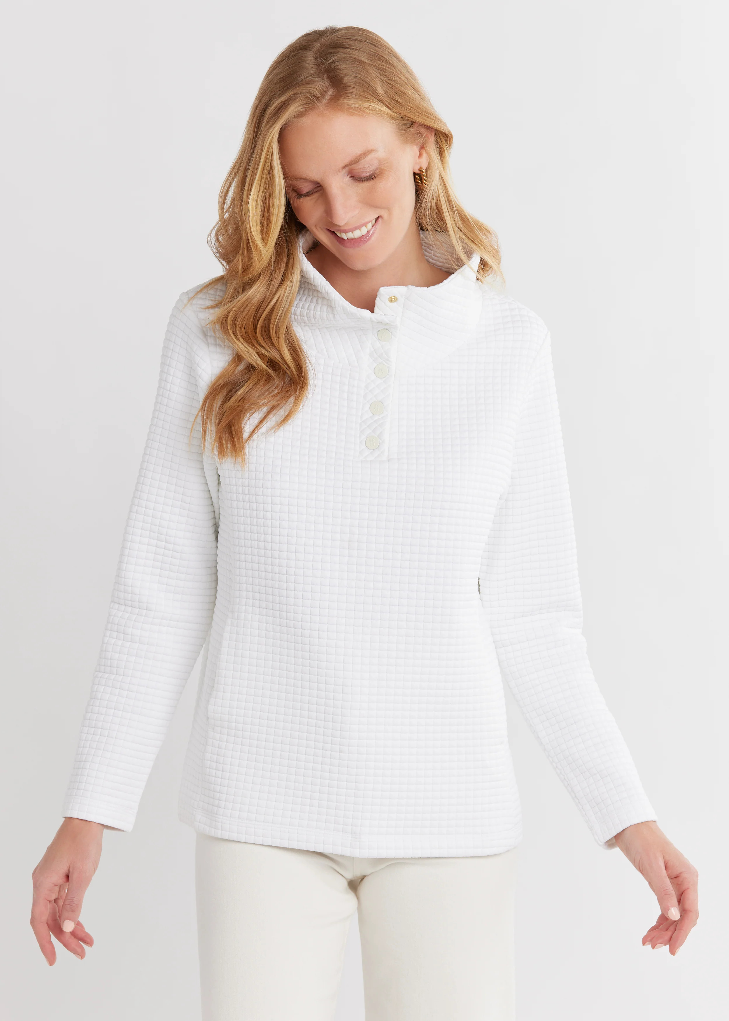 Perry Street Pullover in Waffle (White) | Dudley Stephens