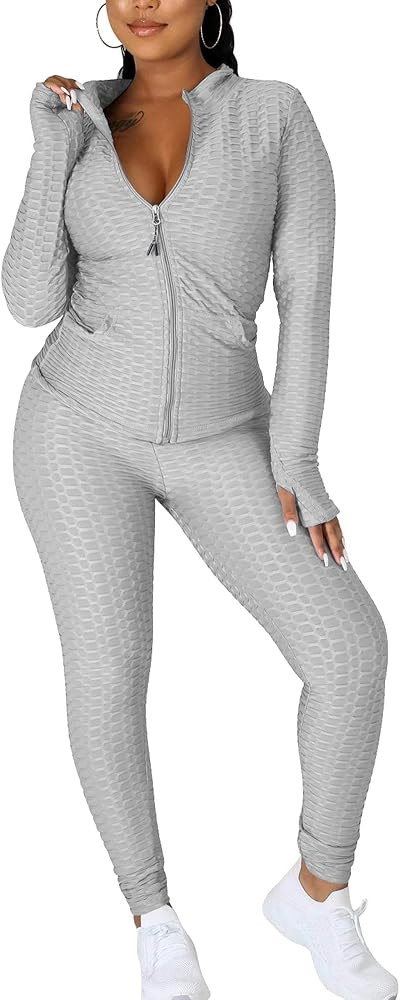 cailami Women's Long Sleeve Top GYM Legging Pants Set 2 Piece Tracksuit Workout Outfits | Amazon (US)