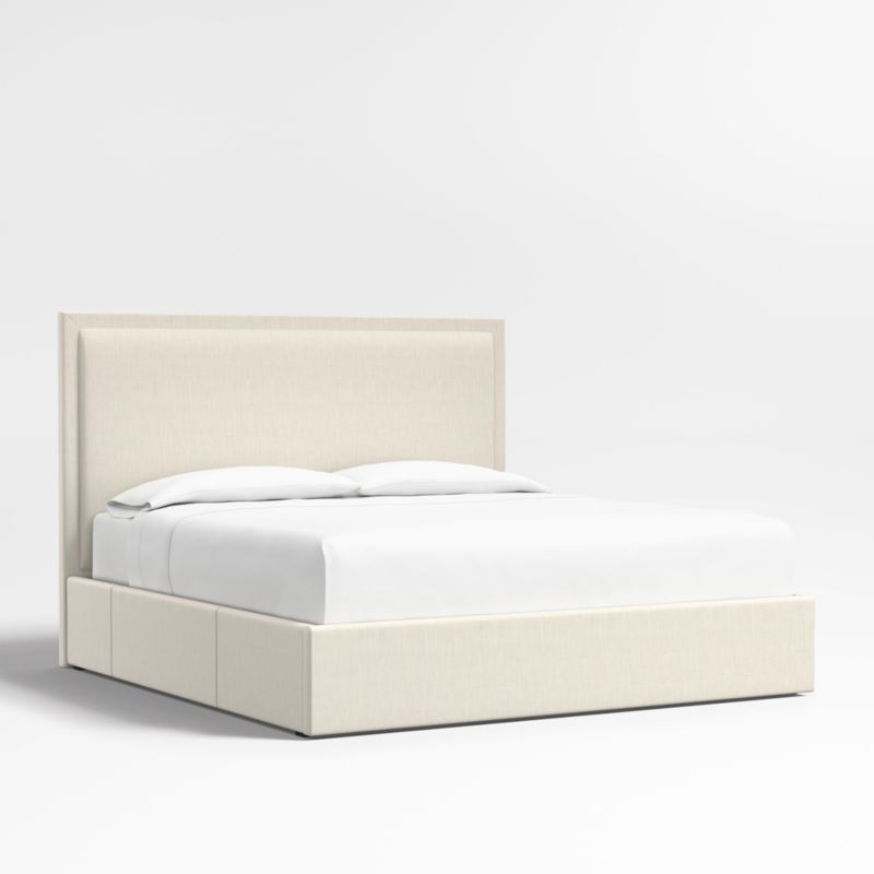 Meraux 56" Linen Ivory Upholstered King Headboard with Storage Bed Base + Reviews | Crate & Barre... | Crate & Barrel