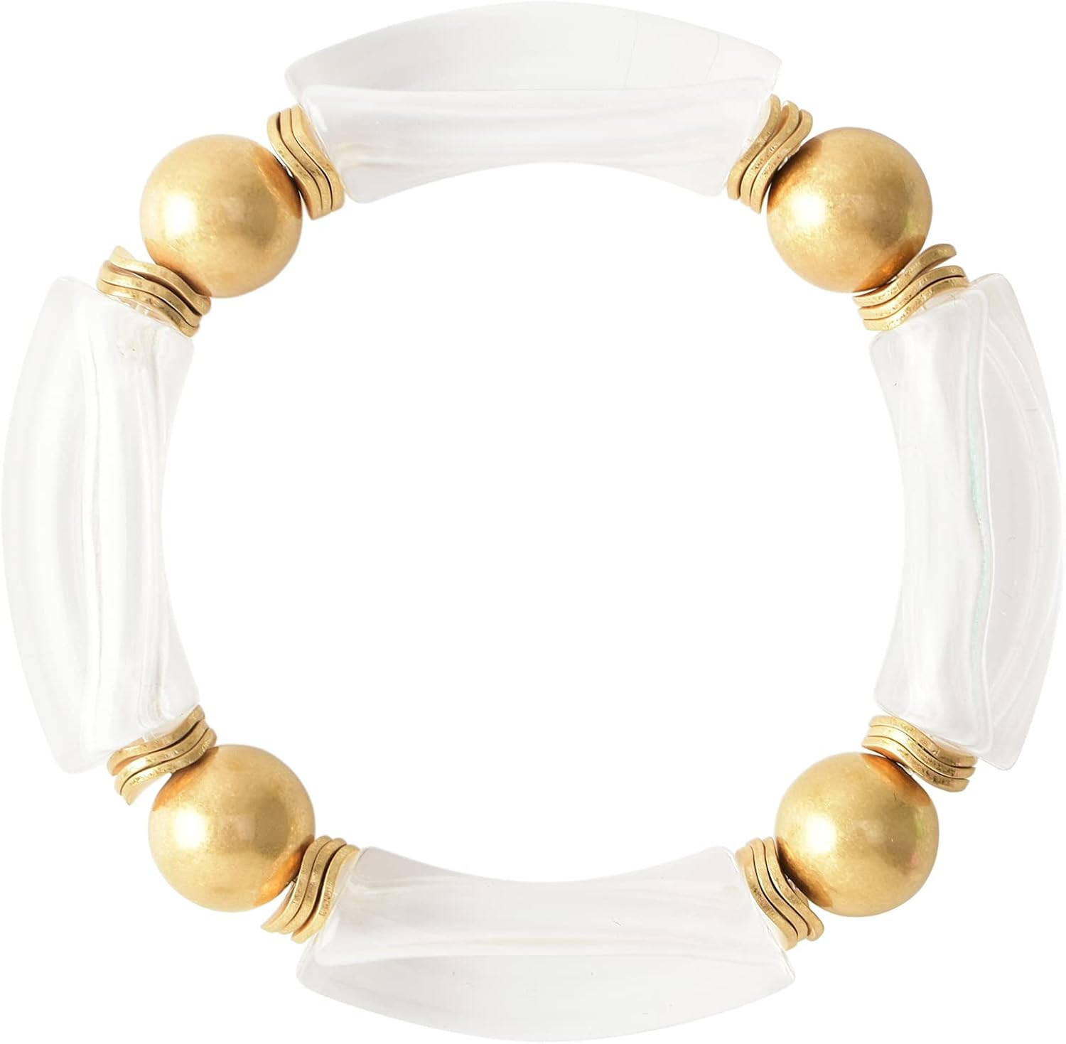 Gold Plated Beaded Acrylic Bamboo Tube Bangle Bracelets for Women, Colorful Chunky Curved Tube Wi... | Amazon (US)