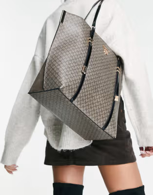 River Island monogrammed hardware shopper bag in brown | ASOS (Global)
