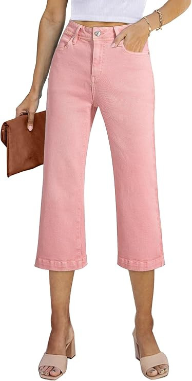 Sidefeel Women's Wide Leg Jeans High Waisted Stretchy Capri Pants | Amazon (US)