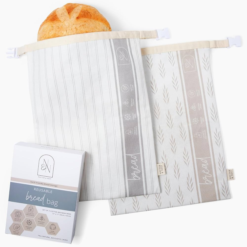 Reusable Bread Bags for Homemade Bread (2 Pack) - Cotton Beeswax Bags for Bread, Sourdough Bread ... | Amazon (US)