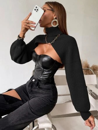 SHEIN Privé Turtleneck Super Crop Sweater | SHEIN