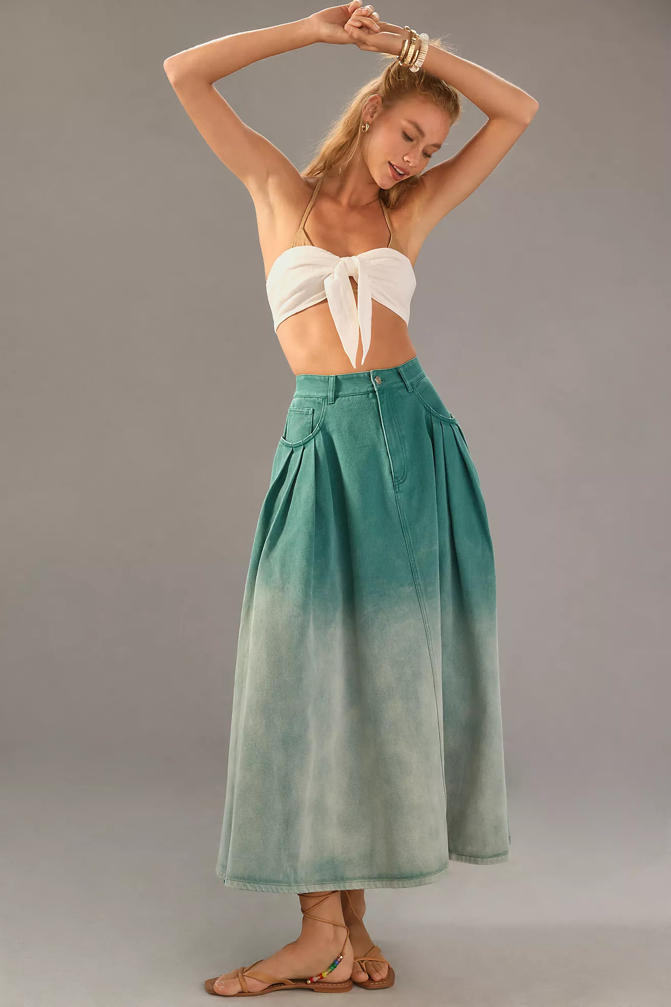 Mare Mare x Anthropologie Pleated Ombre Denim Skirt | Anthropologie (US)