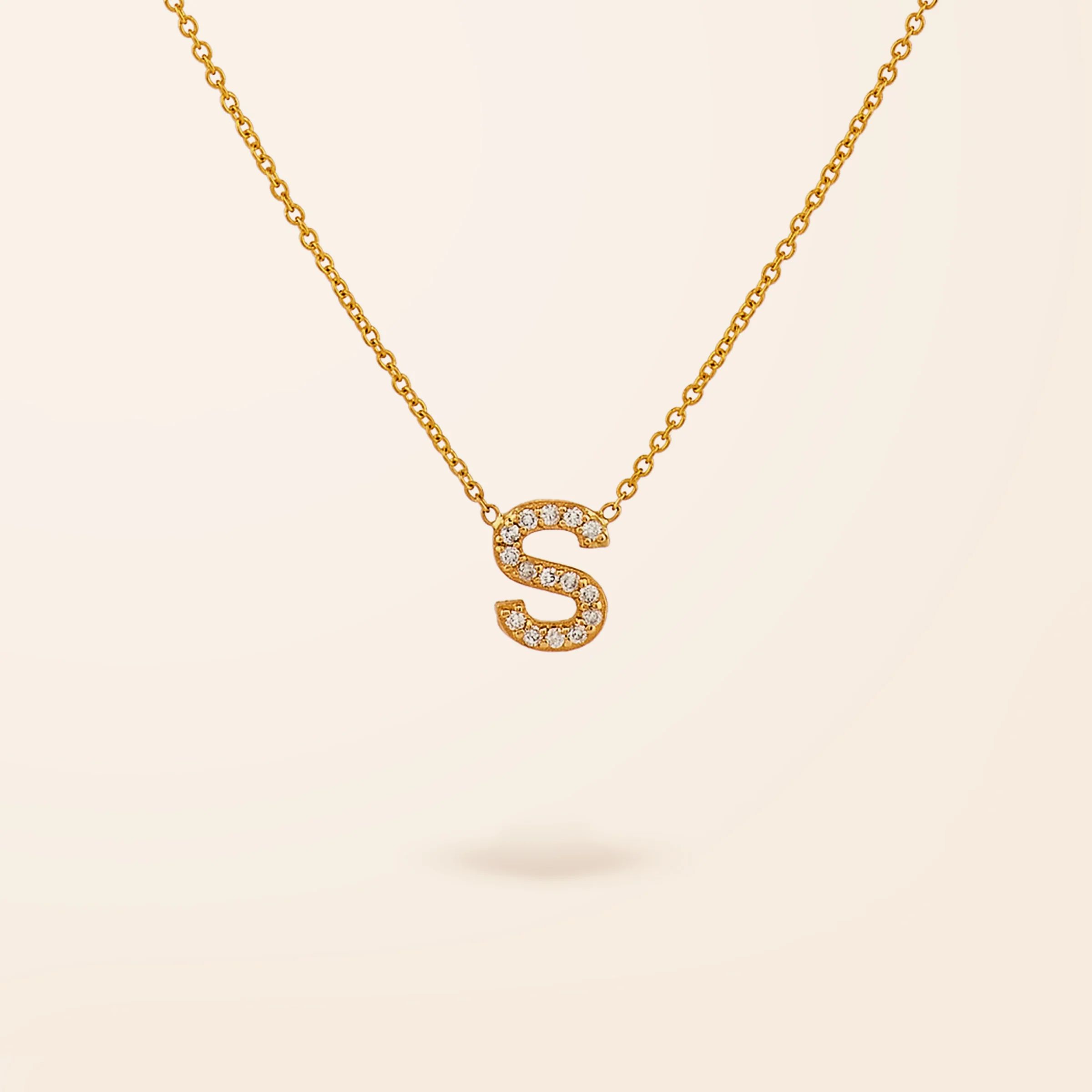 10K Gold One Diamond Initial Drop Necklace | Van Der Hout Jewelry