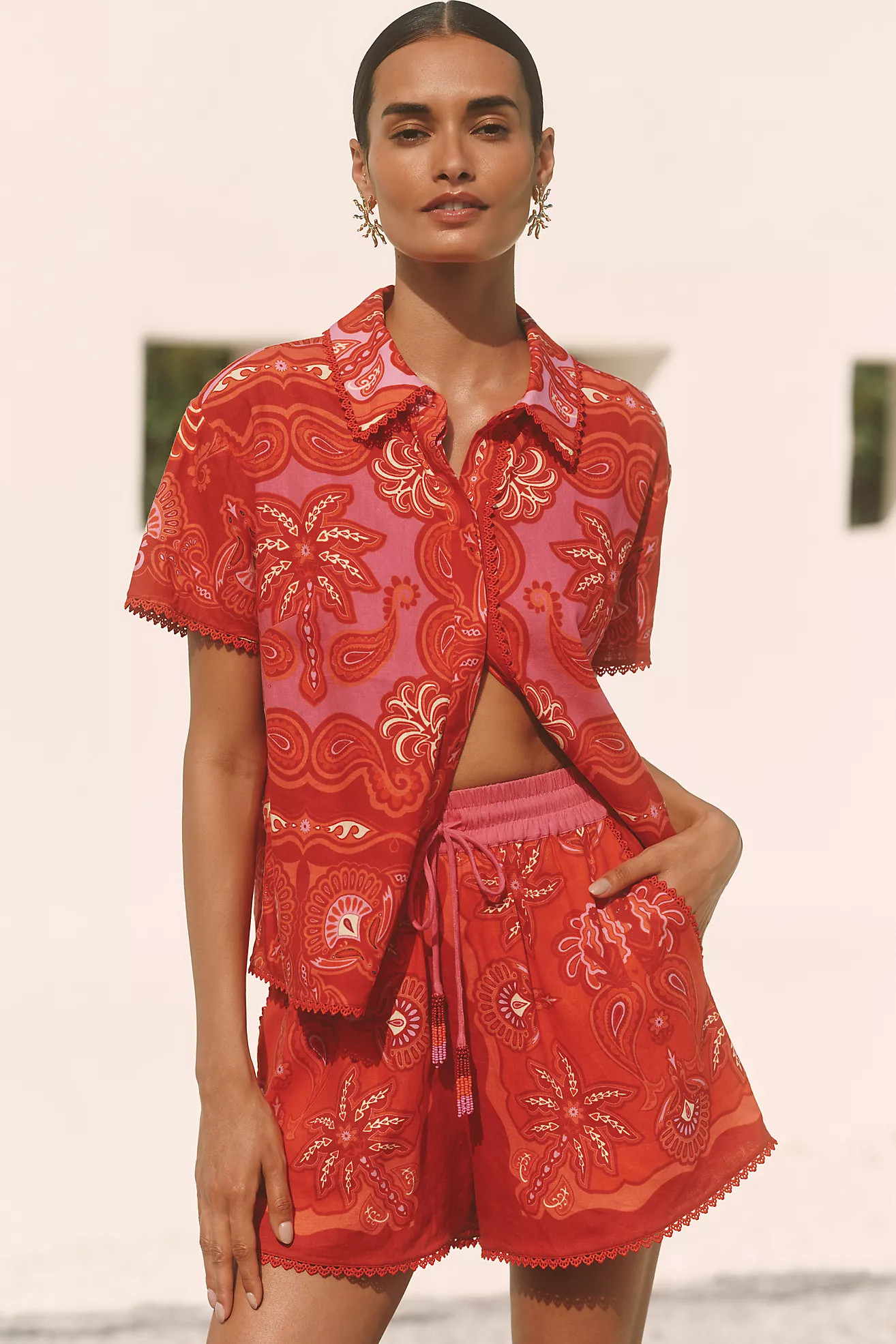 Farm Rio x Anthropologie Linen Blend Buttondown Shirt | Anthropologie (US)