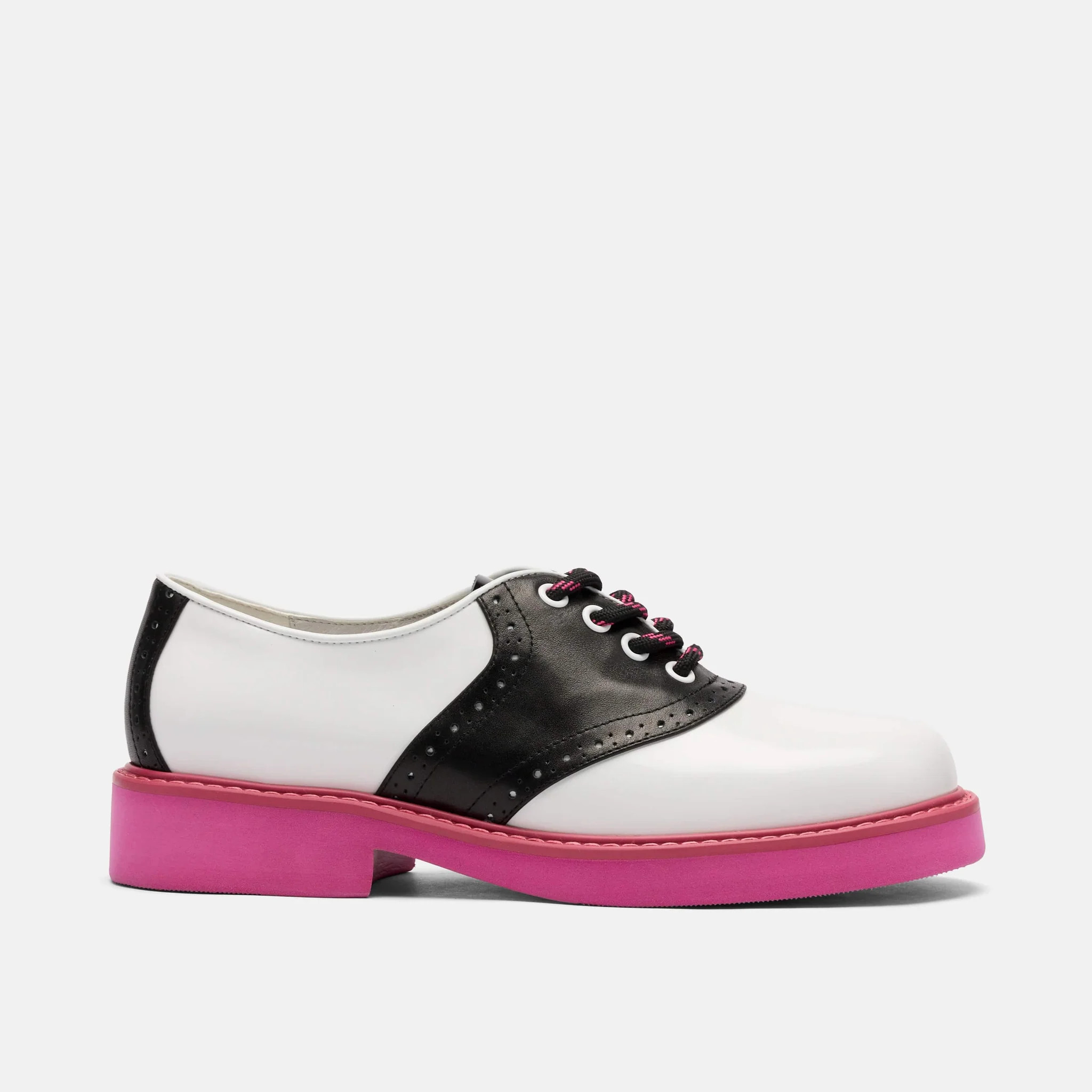 Demi White/Black Leather Lug Oxfords | Marc Nolan