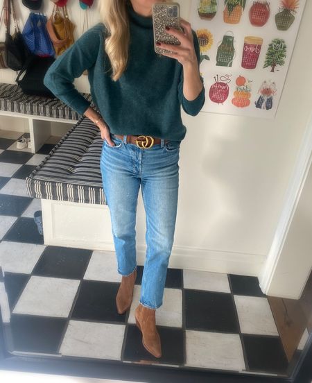 Real life outfit of the day. Cashmere mock neck sweater + belt, jeans and boots. Sweater runs tts. 

#thanksgivingoutfit
#holidayoutfit
#winterfashion
#cashmere mock neck sweater

#LTKSeasonal #LTKstyletip
