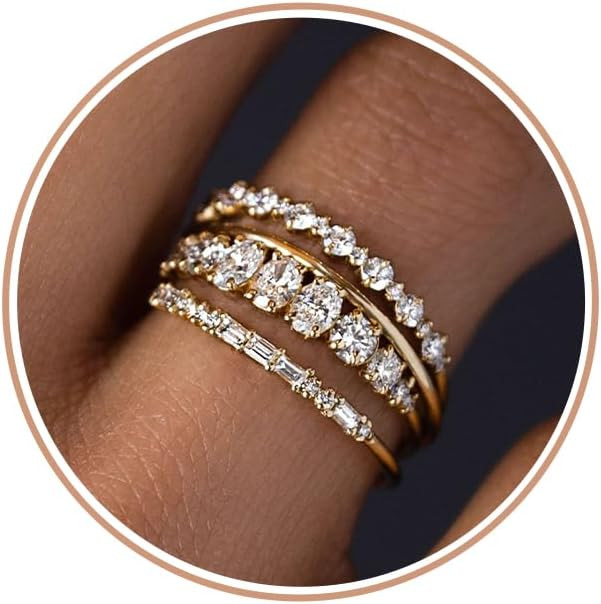 TOBENY Stackable Gold Rings for Women Non Tarnish Dainty 14K Gold Plated Stacking Cubic Zirconia ... | Amazon (US)