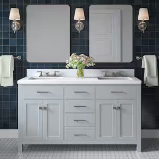 ARIEL Bristol 60.25 in. W x 22 in. D x 36 in. H Double Sink Freestanding Bath Vanity in Grey with... | The Home Depot