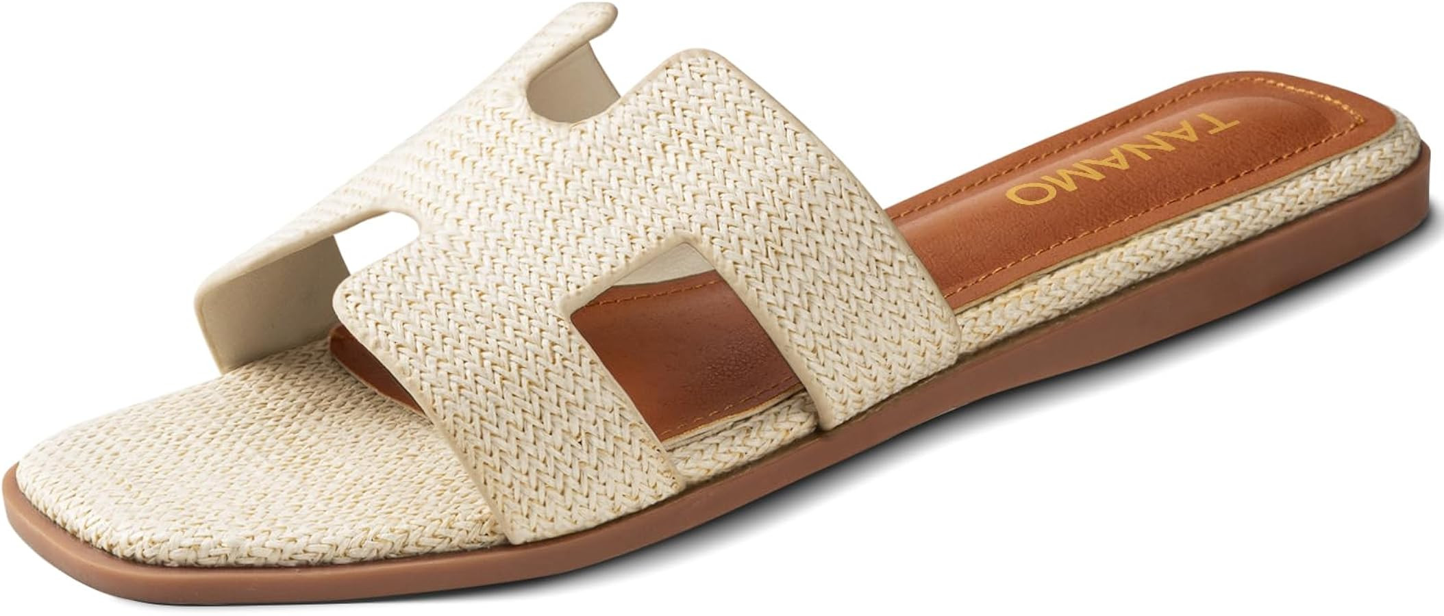 Womens Sandals Slip on Fashion Slides Sandals Women Dressy Summer Flat Sandals Square Open Toe Ca... | Amazon (US)