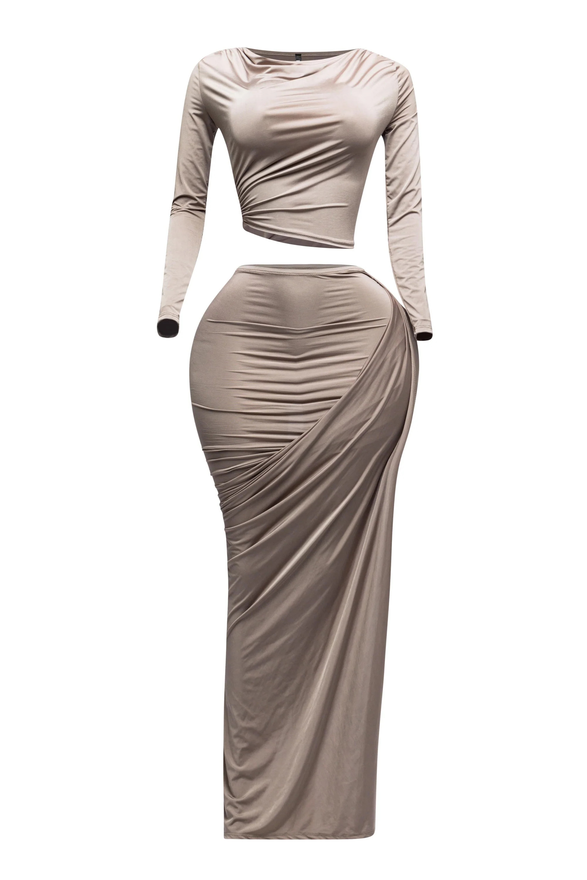 Twisted & slit maxi skirt & long sleeve top top | Bogomore