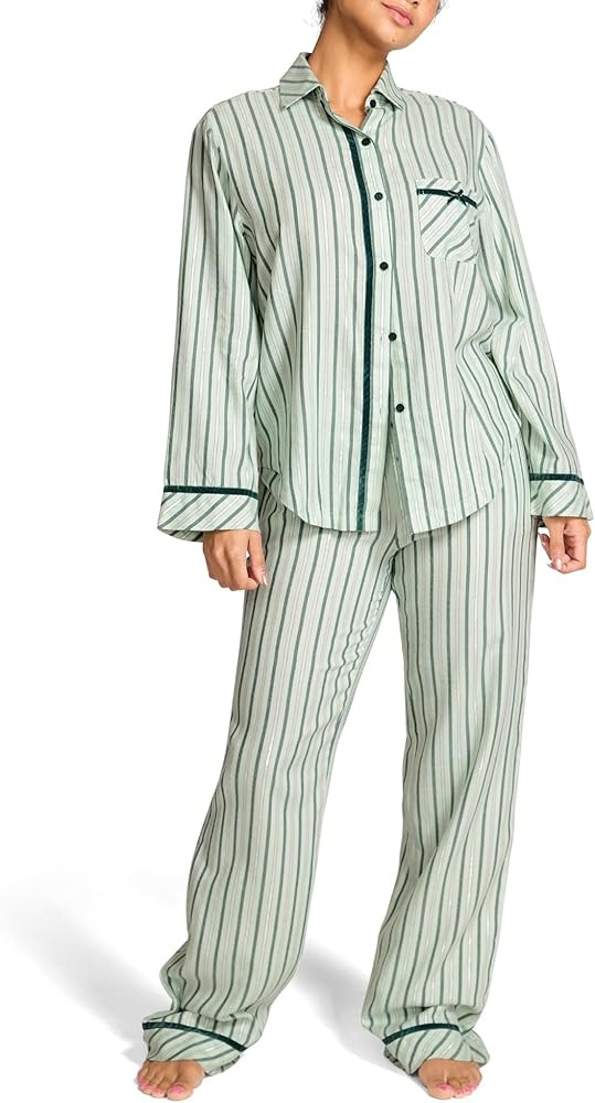 Victoria's Secret Women's PINK Flannel Pajama Set, Long Sleeve Button Down Shirt & Pants, Sleepwe... | Amazon (US)