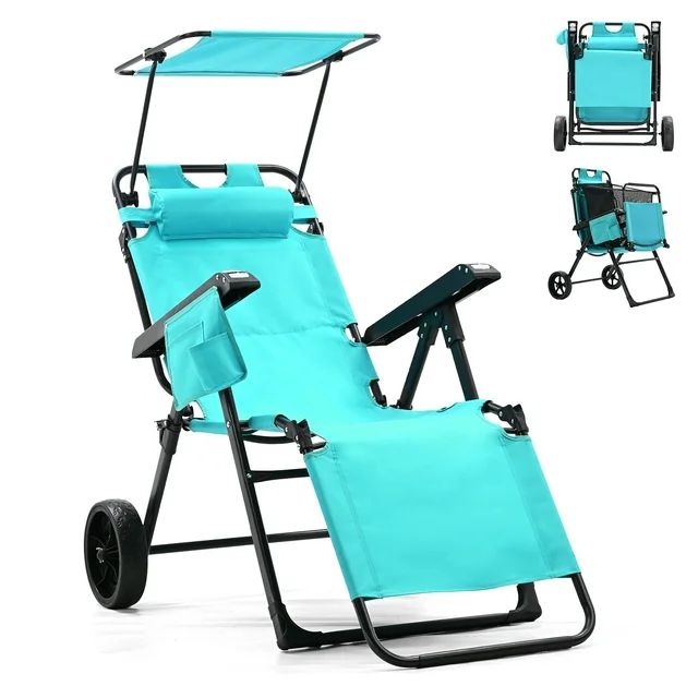 MOPHOTO Beach Chair with Canopy, 2-in-1 Beach Chair Combo Cart Lounge Chair with Heavy Wheels, Ou... | Walmart (US)