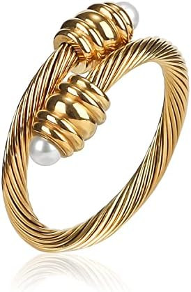 Cable Ring, a Cuff Pearl Ring Designed to Fit Finger Circumference Between 70mm-90mm | Amazon (US)