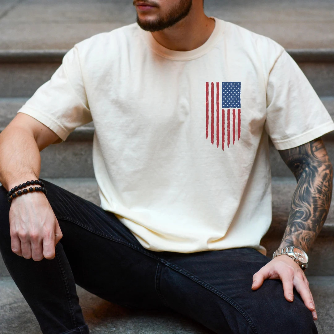Men's American Flag Comfort Colors Shirt, USA Shirt, Flag Tee, 4th of July, Fourth of July Shirt,... | Etsy (US)