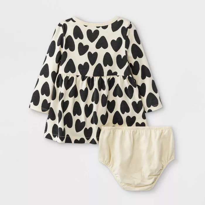 Baby Girls' Heart Long Sleeve Dress - Cat & Jack™ White Sand 0-3M | Target