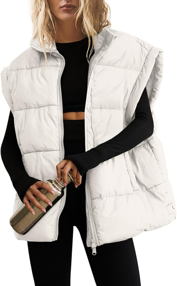 SENSERISE Womens Oversized Puffer Vest Quilted Jacket Bubble Vest Puffy Coats Zip Up Outerwear wi... | Amazon (US)