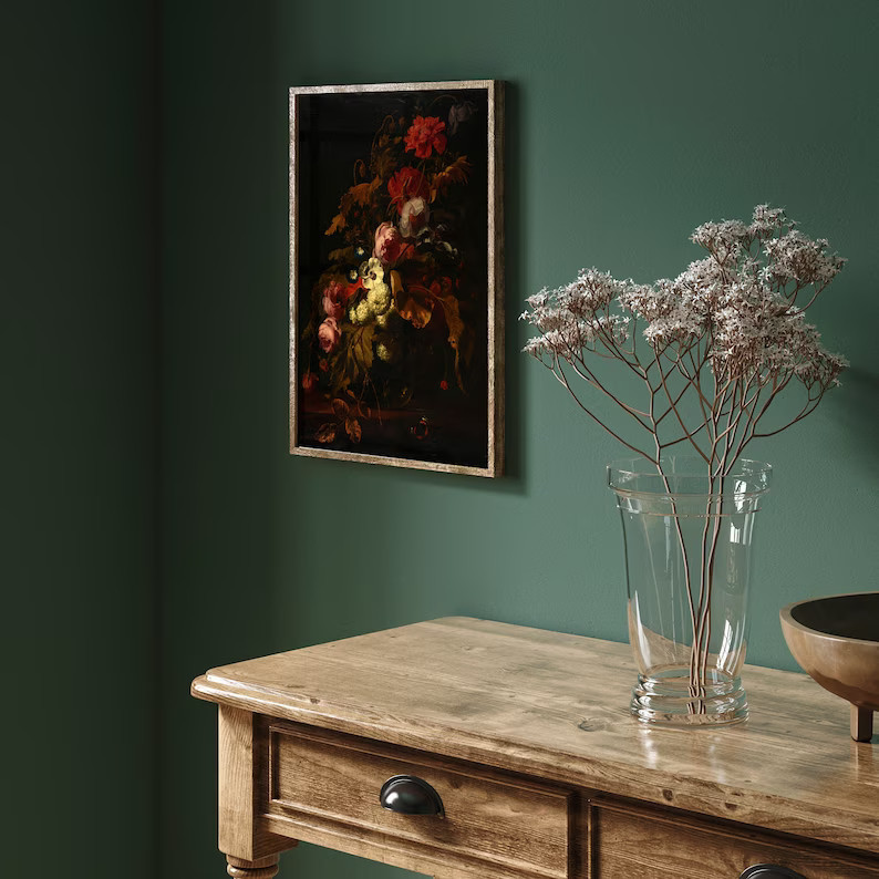 Dark Floral Wall Art Moody Flower Painting Print Dark - Etsy | Etsy (US)