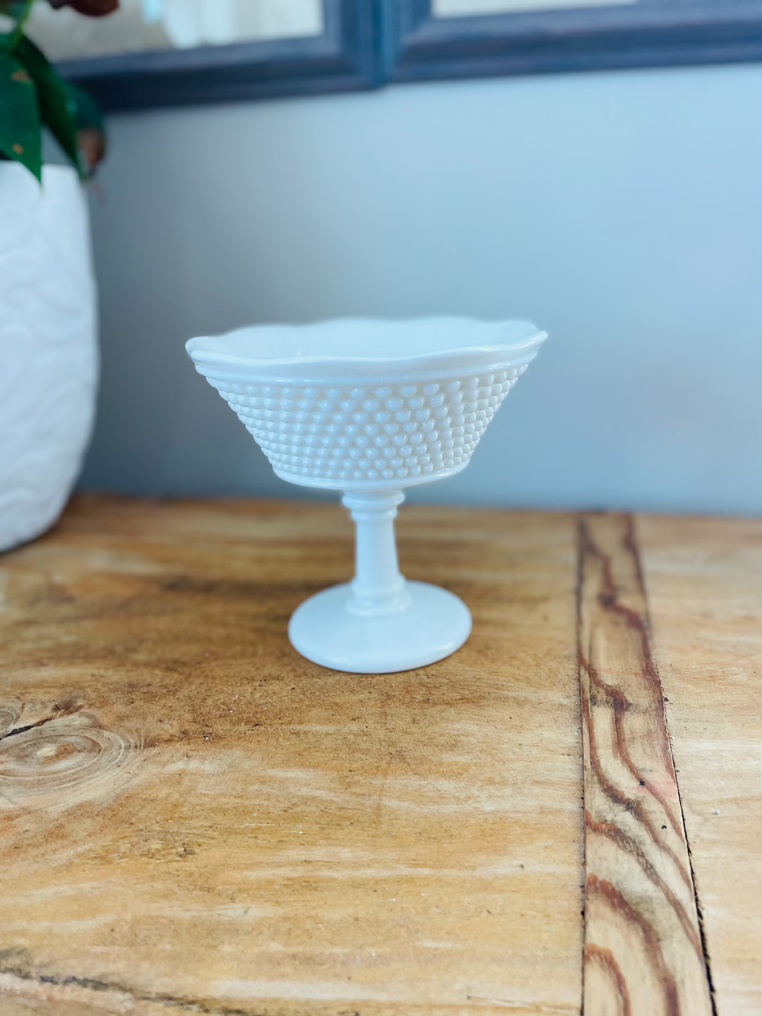 Vintage White Milk Glass Pedestal Hobnail Compote, Bowl, Planter - Etsy | Etsy (US)