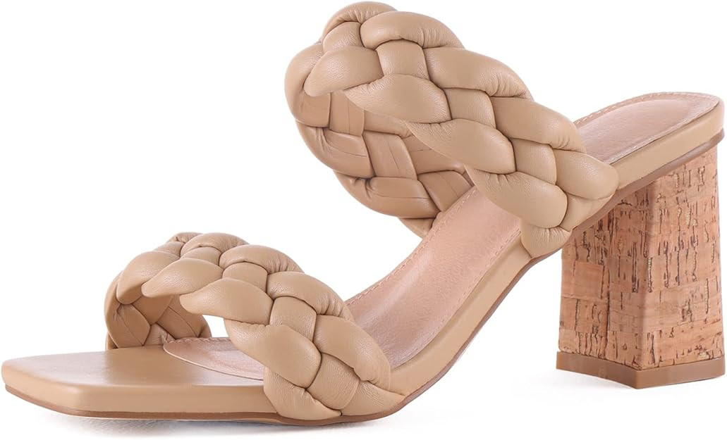 LACUONE Women's Mid Heels Square Toe Chunky Block Heeled Strappy Ankle Buckle Pump Sandals | Amazon (US)