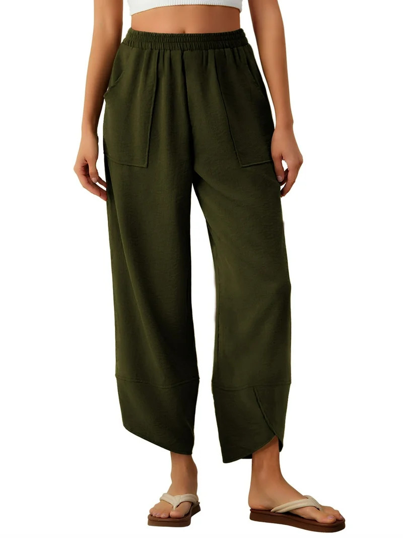 Anygrew Womens Baggy Wide Leg Pants Elastic Waisted Casual Palazzo Harem Pants Summer Beach Trous... | Walmart (US)