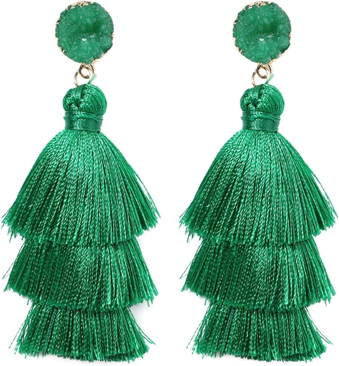 Rave Envy Colorful Tassel Earrings for Women - Layered Tassle Earrings - Choice of Color | Amazon (US)