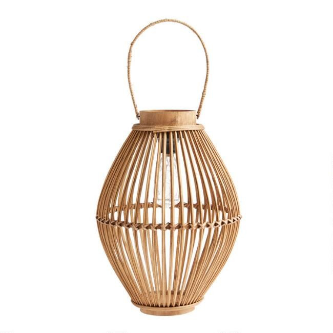 Large Natural Fiber Teardrop Solar LED Lantern | World Market