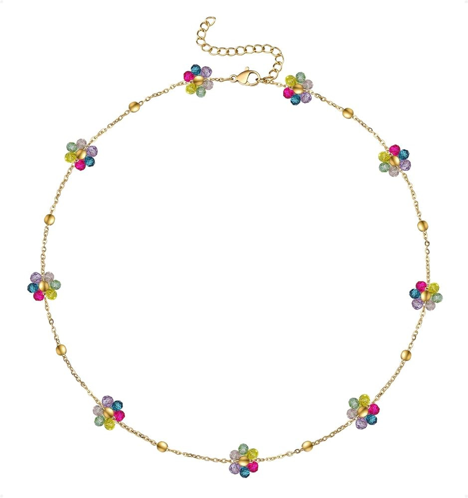 humlbird Choker Necklace for Women Daisy Necklace Crystal Flower Necklace 14K Gold Plated Stainle... | Amazon (US)