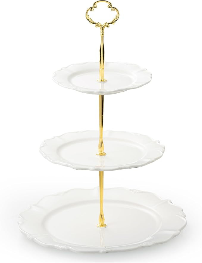 3 Tier Cupcake Stand, Ceramic Tiered Serving Stand, Relief Dessert Tower Tray, Cupcake Holder Tow... | Amazon (US)