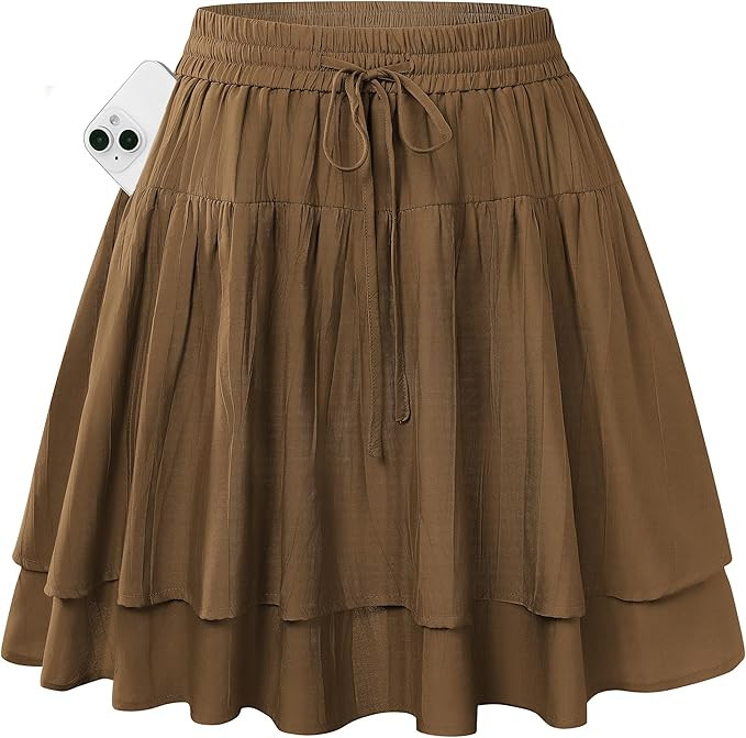 Kate Kasin Women Mini Skirts with Shorts, Flowy Ruffle Tiered, High Waist Swing Skorts with Pocke... | Amazon (US)