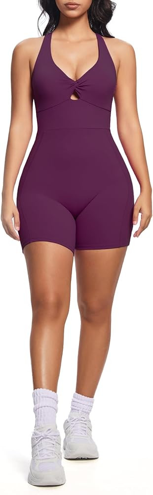 Aoxjox Twist Front and Back Workout Lola Romper for Women - High-Waist One Piece Scrunch Gym Yoga... | Amazon (US)