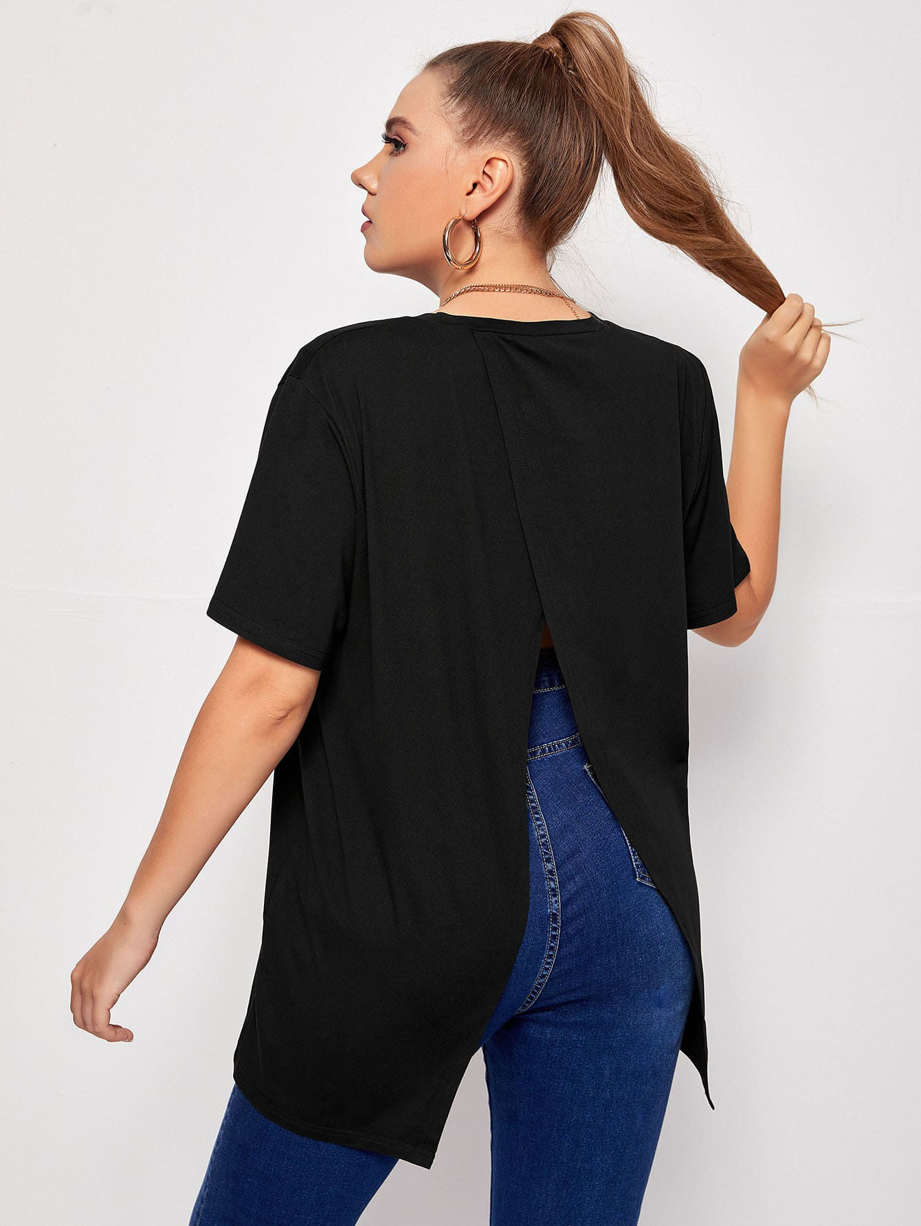 Plus Split Back Solid Tee | SHEIN
