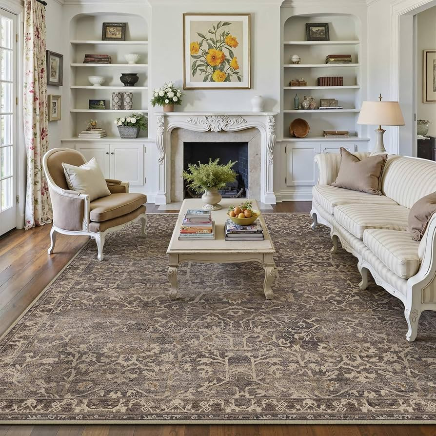 HUGEAR Area Rug 6x9 Retro Brown Machine Washable Living Room Rugs Distressed Vintage Floral Vacuu... | Amazon (US)