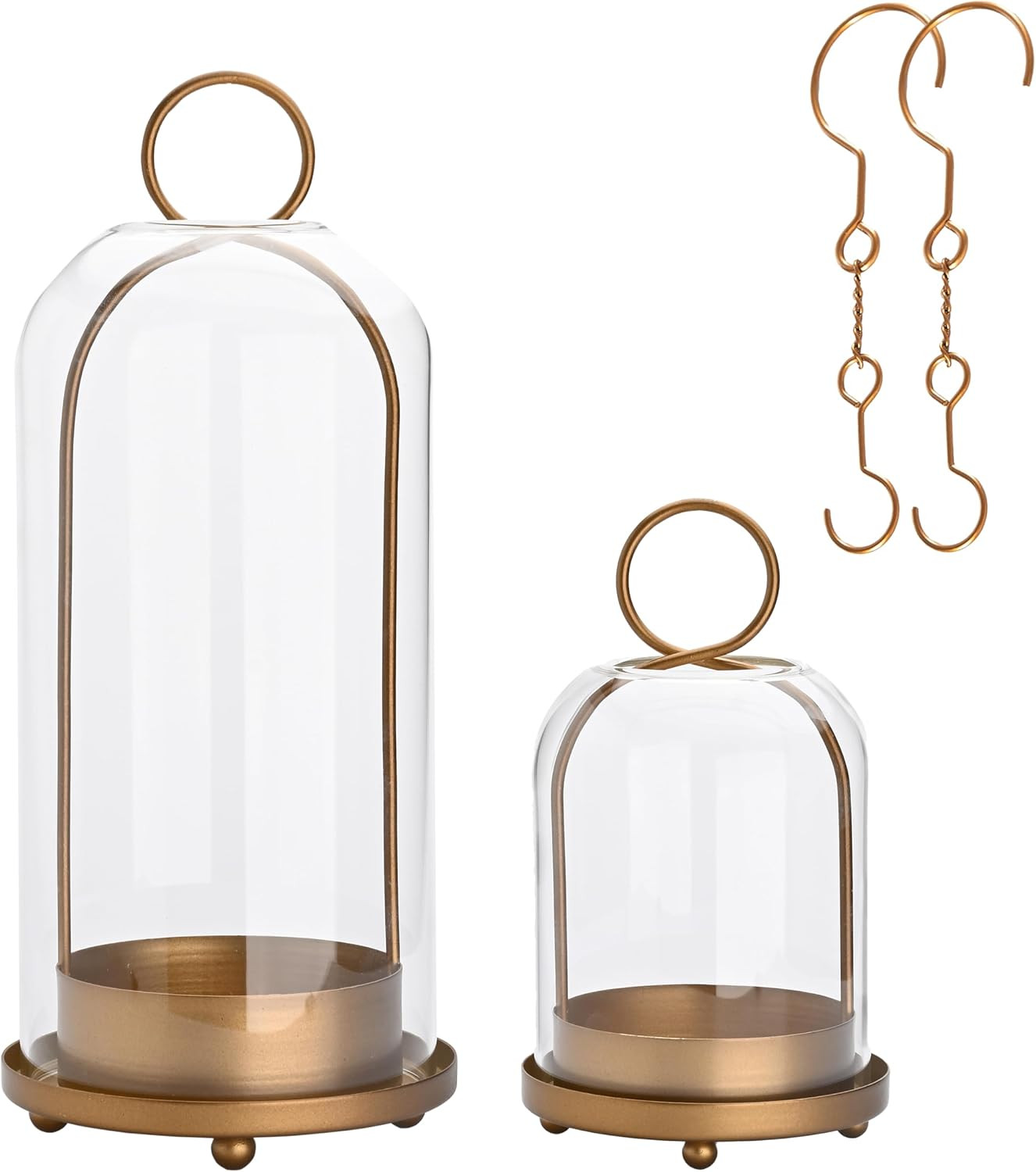 Metal Candle Holder with Handmade Glass Dome in Brass, 5" & 4" Wide Versatile Hurricane Glass Can... | Amazon (US)