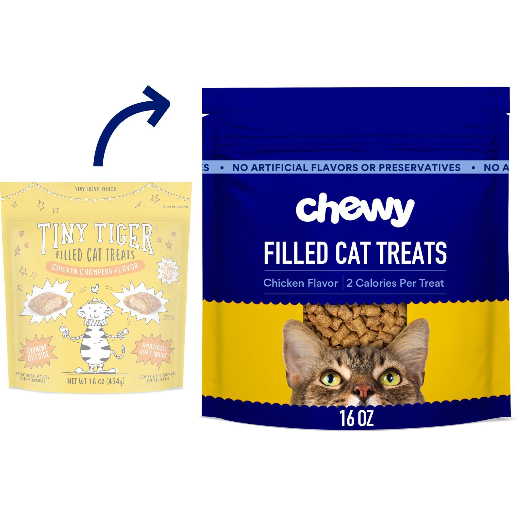 Chewy Made Chicken Flavor Filled Crunchy Cat Treats (FORMERLY TINY TIGER), 16-oz bag | Chewy