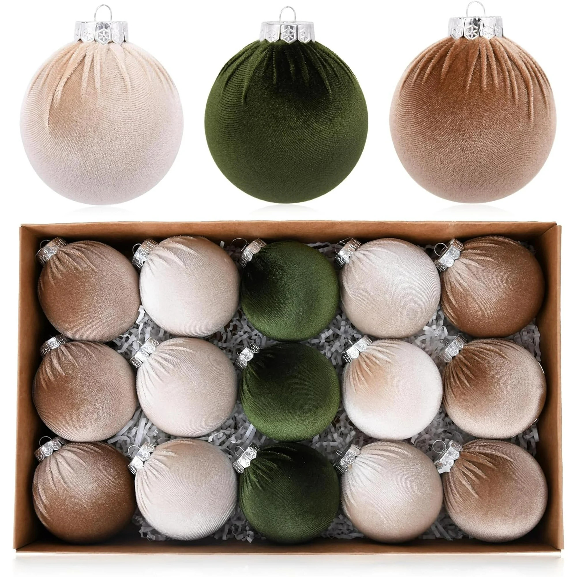15Pcs Christmas Tree Ornaments Velvet Balls - Shatterproof Xmas Bulbs Decorations Set 3.15 inch | Walmart (US)
