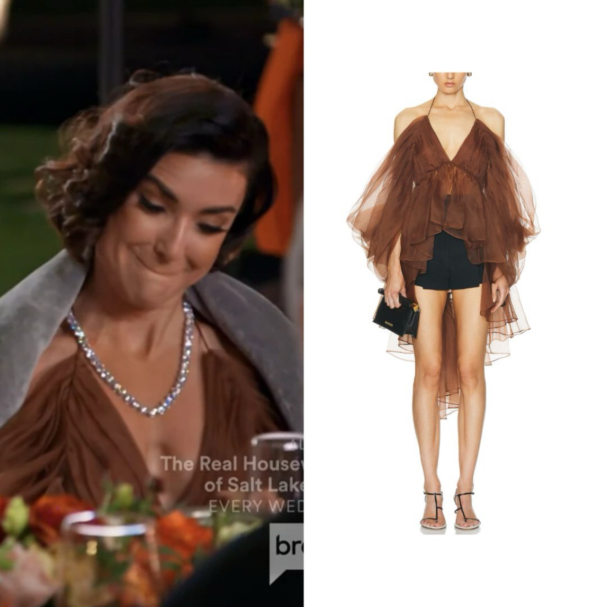 Bronwyn Newport’s Brown Pleated Chiffon Top