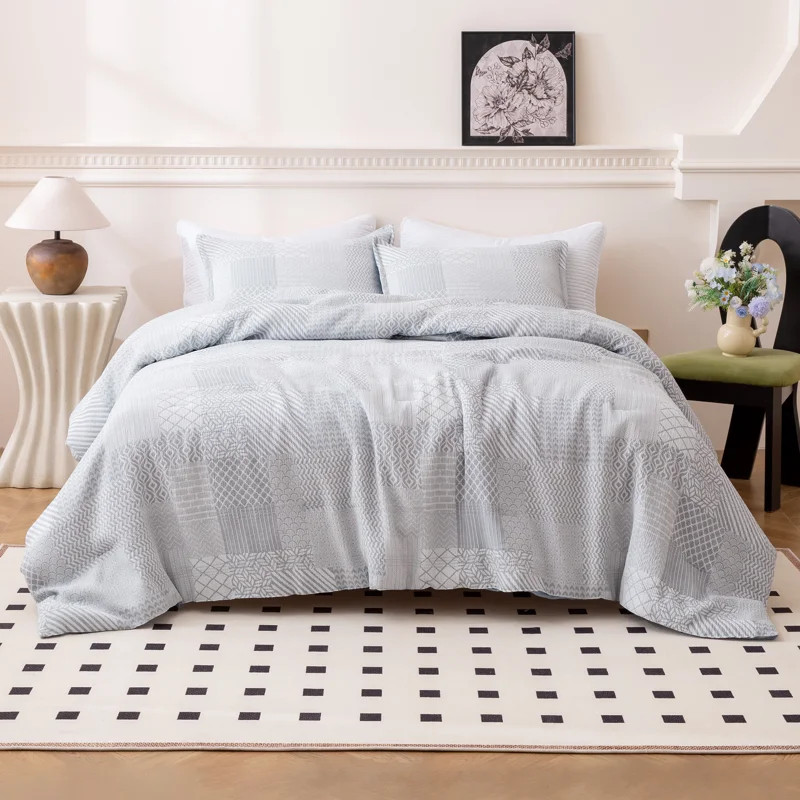 Sleep Zone King Size Jacquard Striped Comforter Set 3 Pieces for All Season 102 x 90 Blue Geometr... | Wayfair North America
